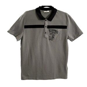 VERSAGE Men Collared Polo Shirt Medusa Head Pocket Short Sleeve Sz L Gray 5-10